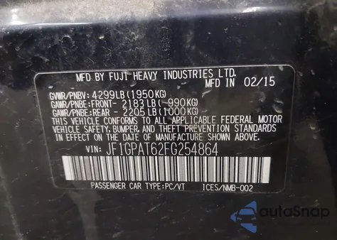 2015 Subaru Impreza 2.0I Sport Premium z USA, uszkodzony, nr VIN JF1GPAT62FG254864